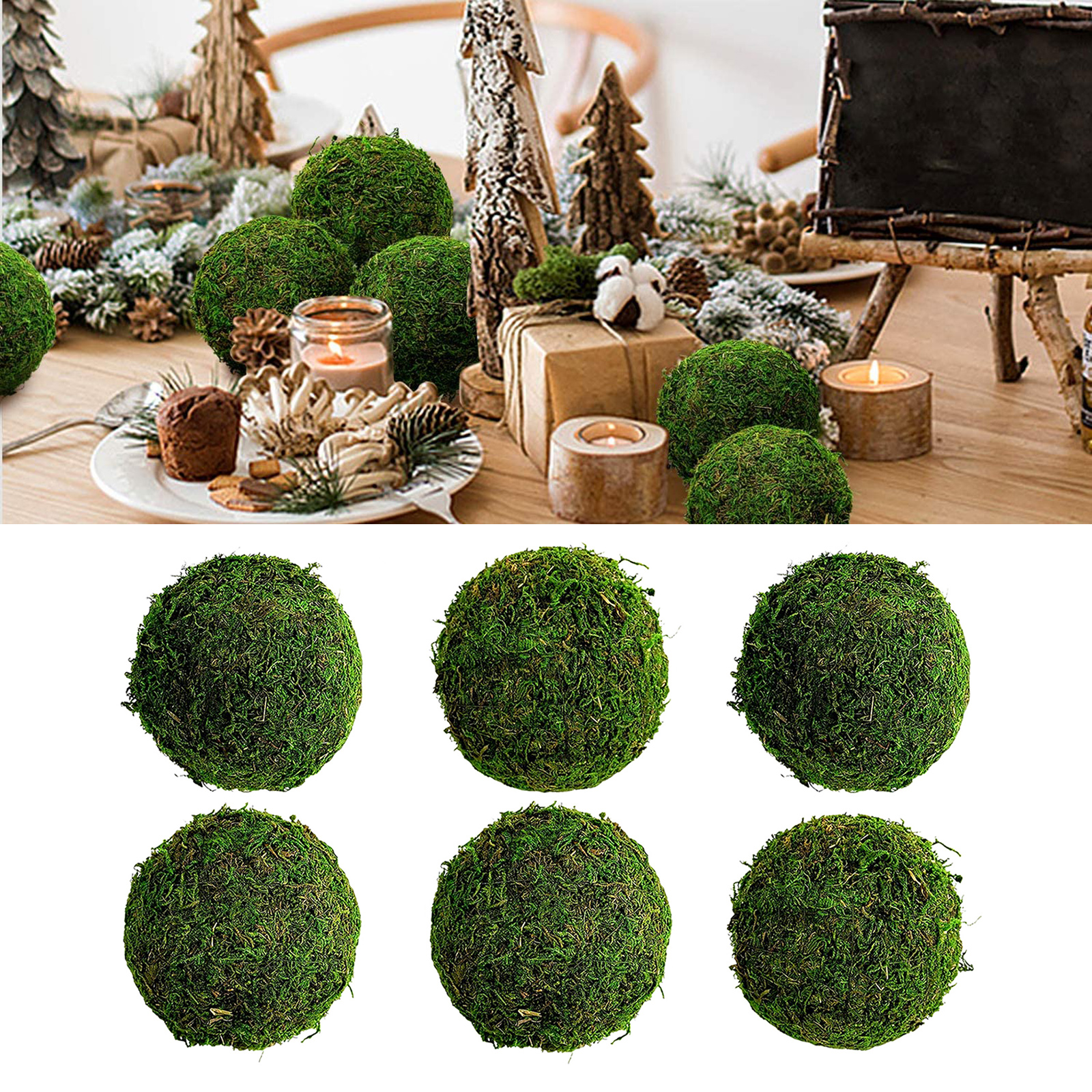 6Pieces Moss Decorative Ball Landscape Holidays Weddings Wall Aquarium Decor