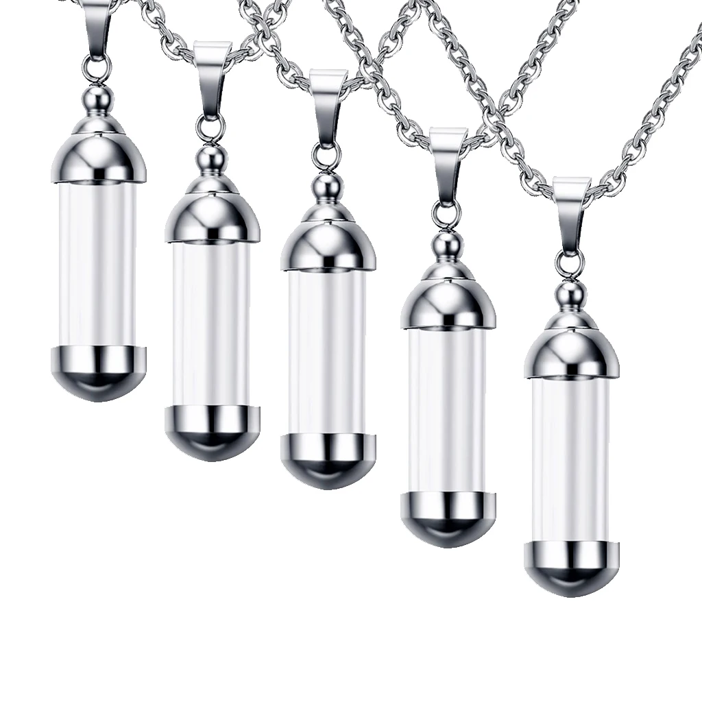 5Pcs Tube Glass Bottle Urn Vial Charms  Pendant Necklace Chain Gift