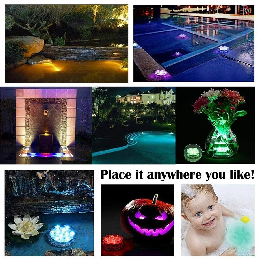 16 Colors Underwater LED Light Remote Control Submersible Lamp IP68 Waterproof Outdoor Garden Swimming Pool Bathroom Decoration waterproof pool lights