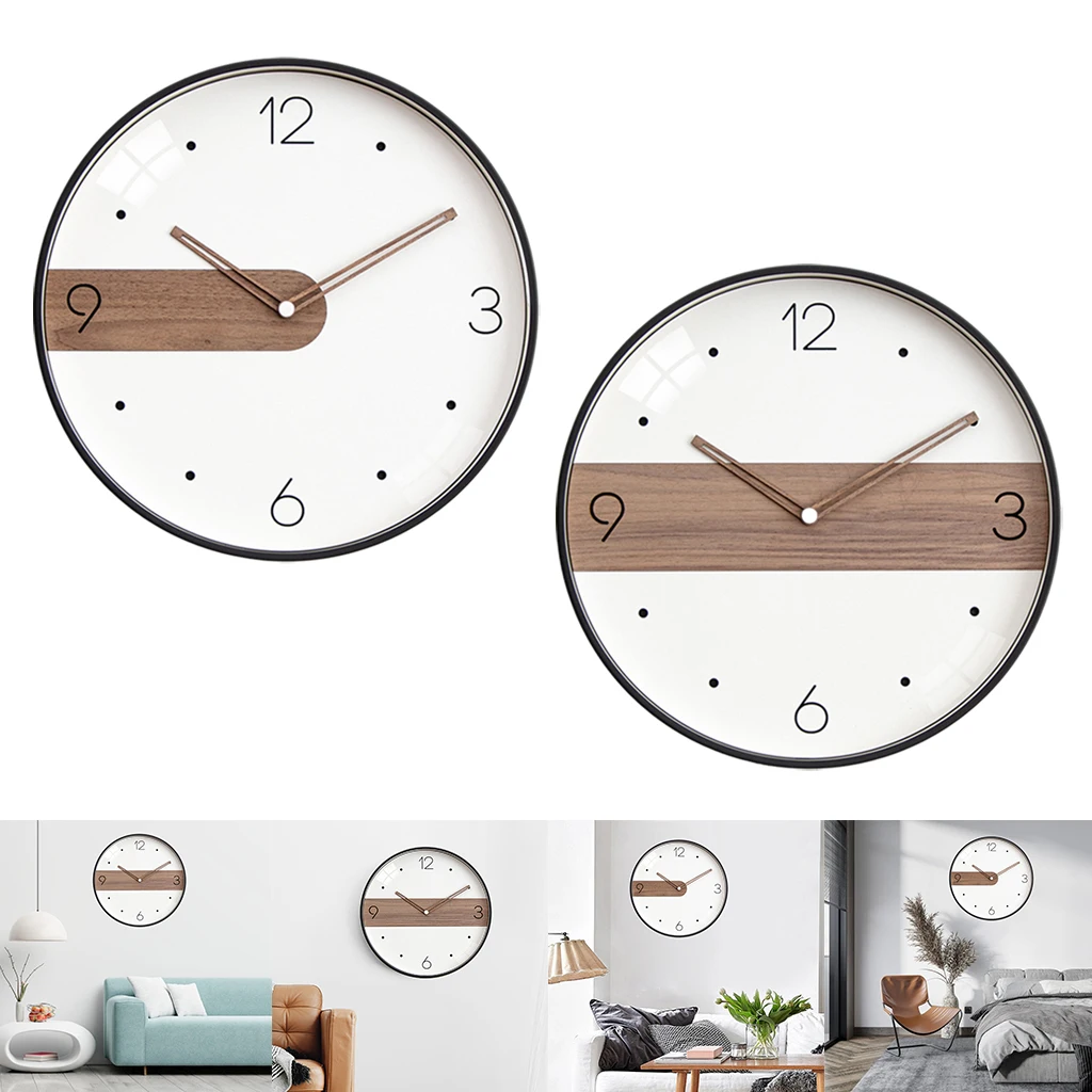 Round Wall Clocks Decoration Kitchen Living Room Silent Battery Operated Bedroom Quiet for Garden Study Farmhouse Home Den
