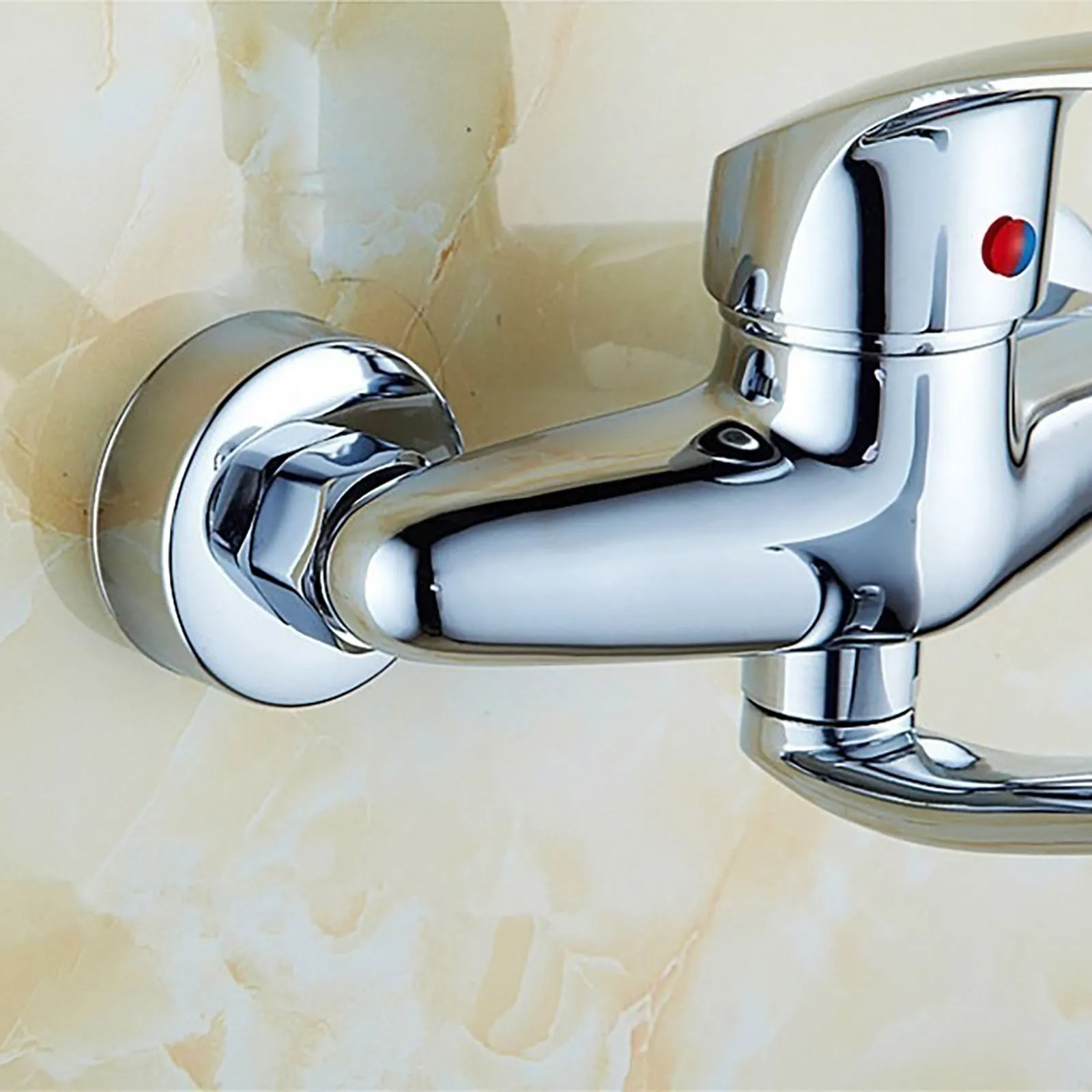 Wall-Mounted Tap Double Hole Hot & Cold Fauct With Spout Very Short 15 Cm Faucet 