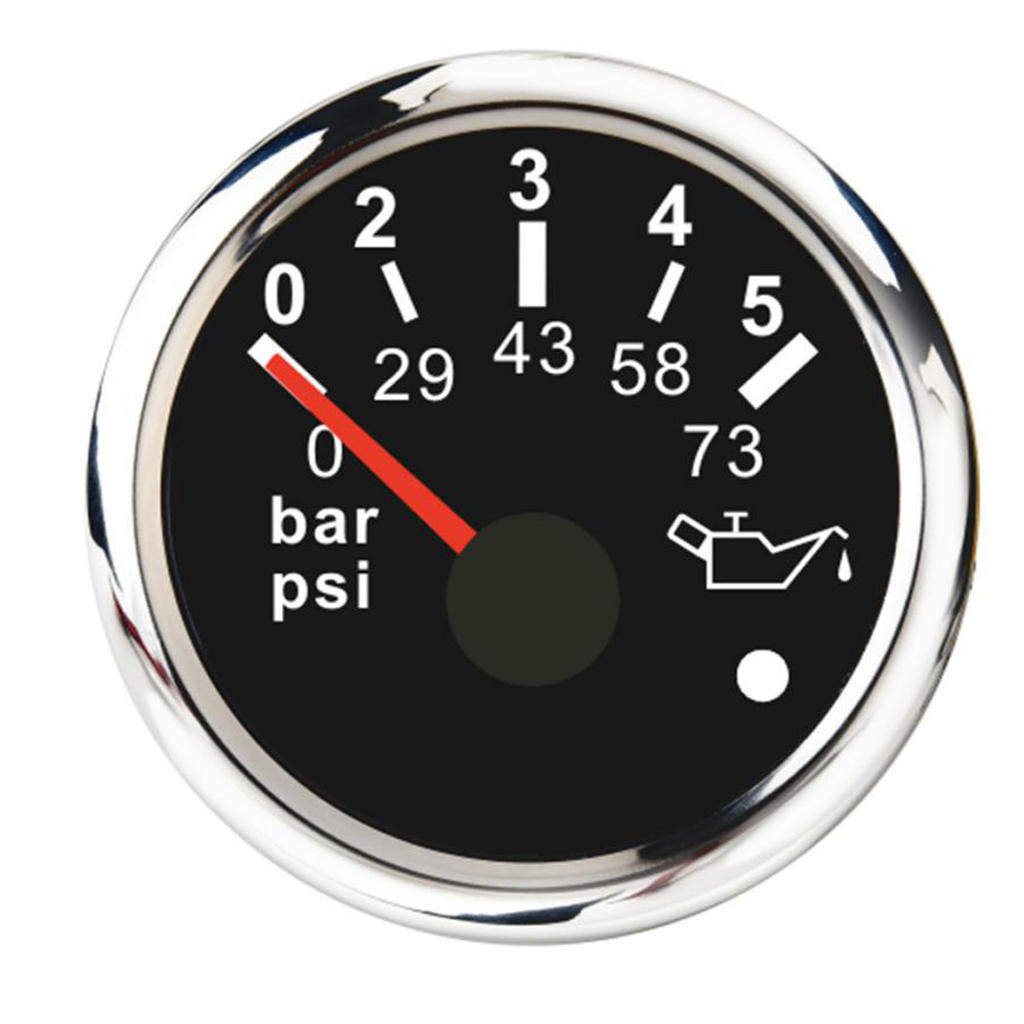Oil Pressure Indicator Gauge 2" Boat Marine 90° Display Angle 0~5 Bar Black