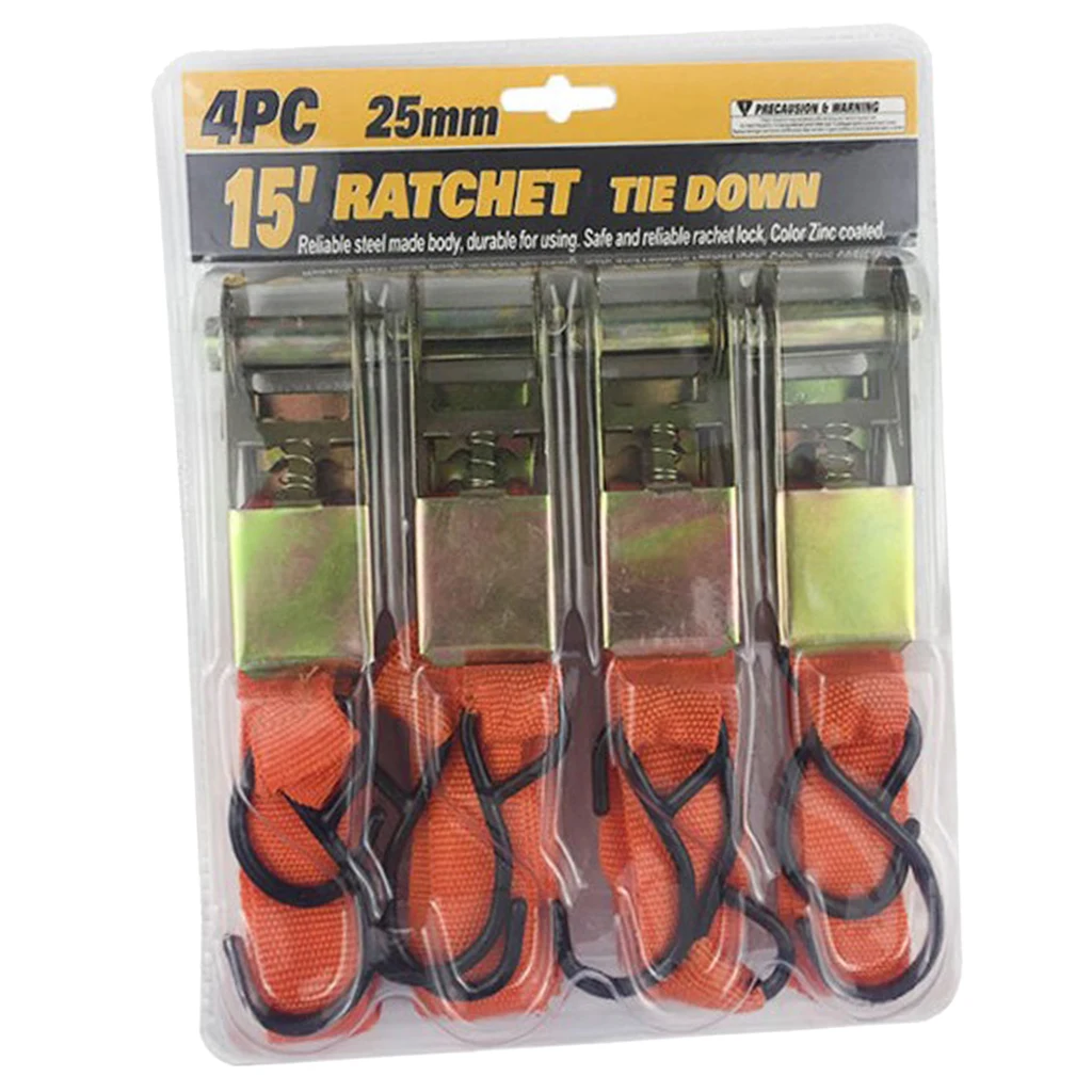 Orange Pack of 2 DIYRS2 1-Inch x 15 ft Ratchet Straps 
