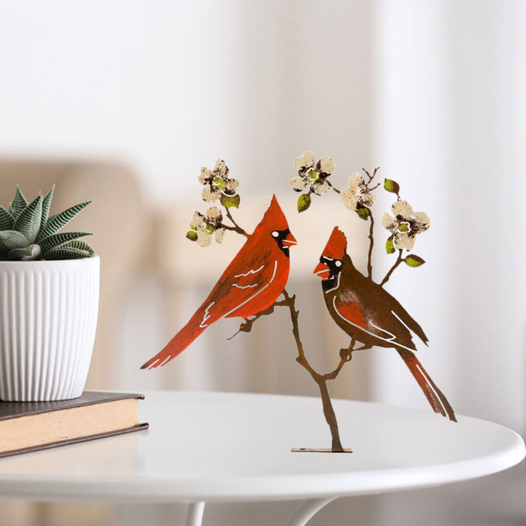 Iron Red Bird Statue  Stable Free Standing Lover Ornament Sculpture Garden Decoration Lawn Lover Statue Home Decor