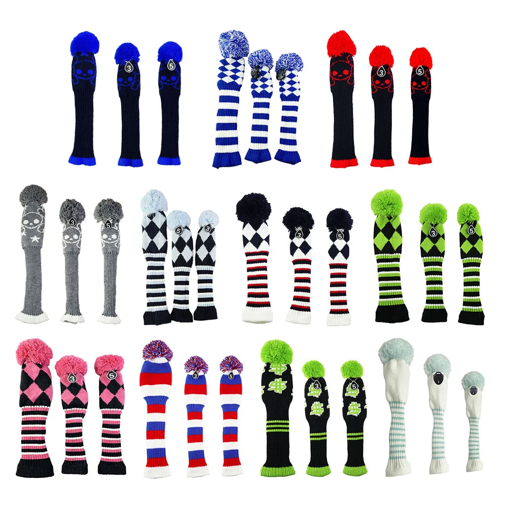 3Pcs Golf Club Head Covers Wood Sleeve Headcover Anti-Scratching Protector