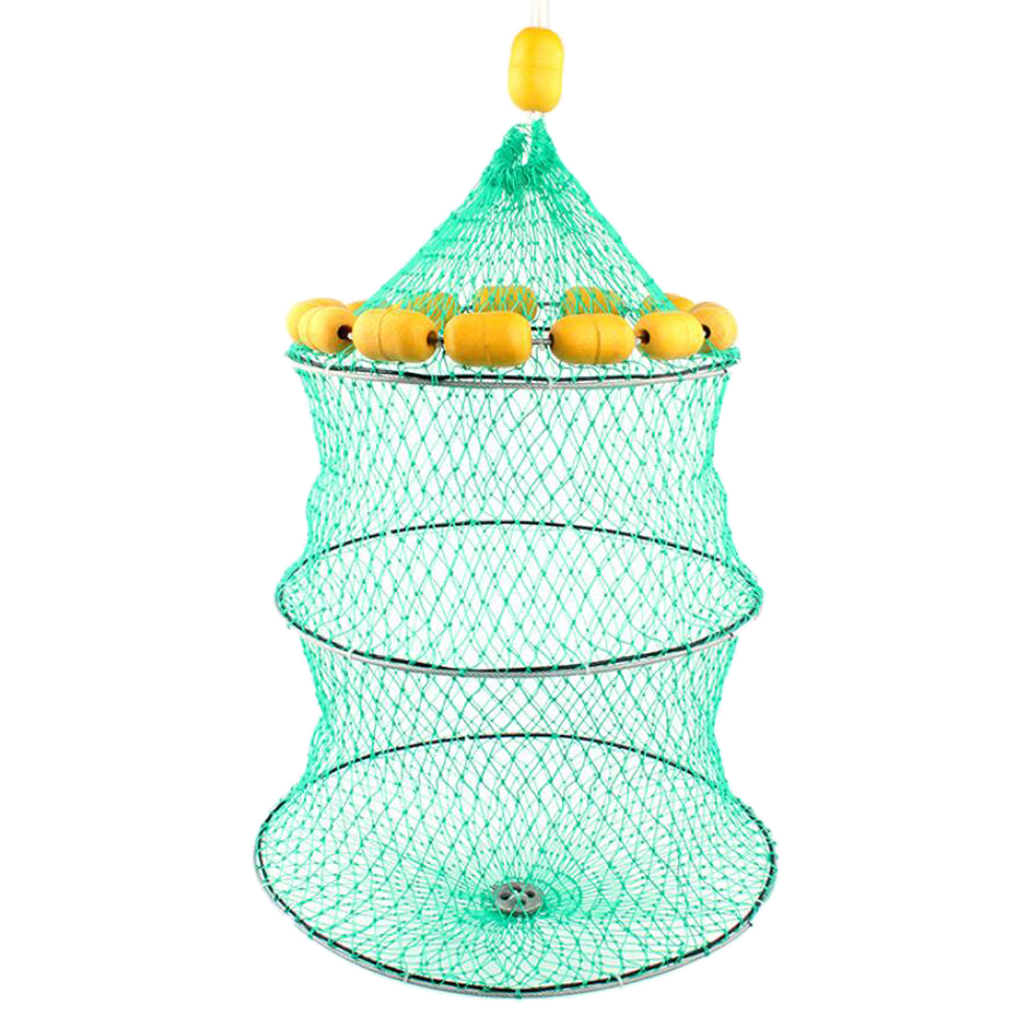 Fishing Net Trap Three-Layer Folding Fish Cage With 14 Float Balls