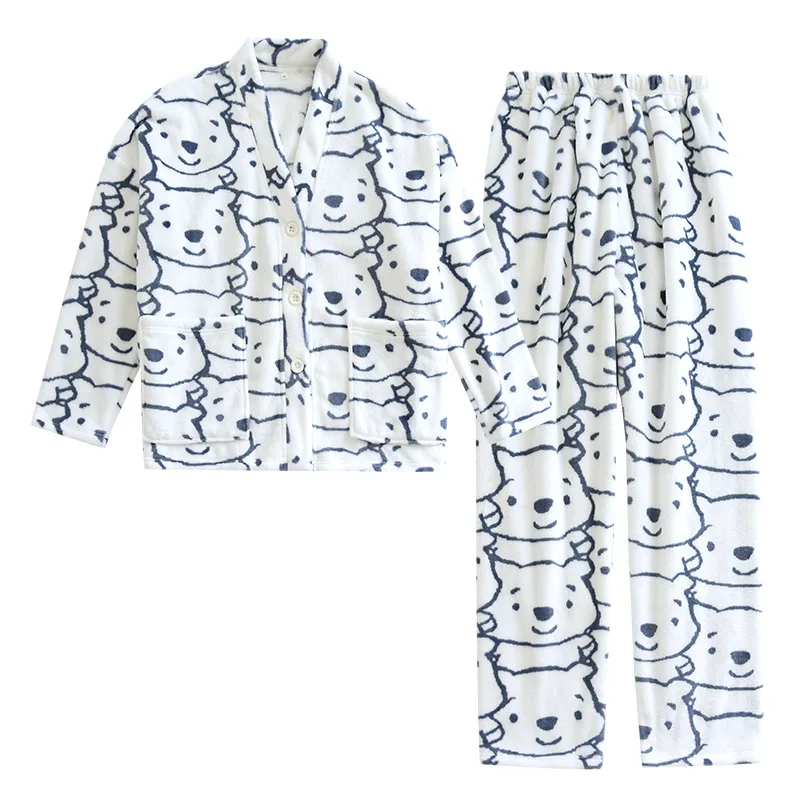plus size pajamas Men/women Pajamas Set Autumn/winter New Thick Flannel Long Sleeve Couple Sleepwear Loose Comfy Warm Two-piece Home Lounge Wear silk pajamas for women