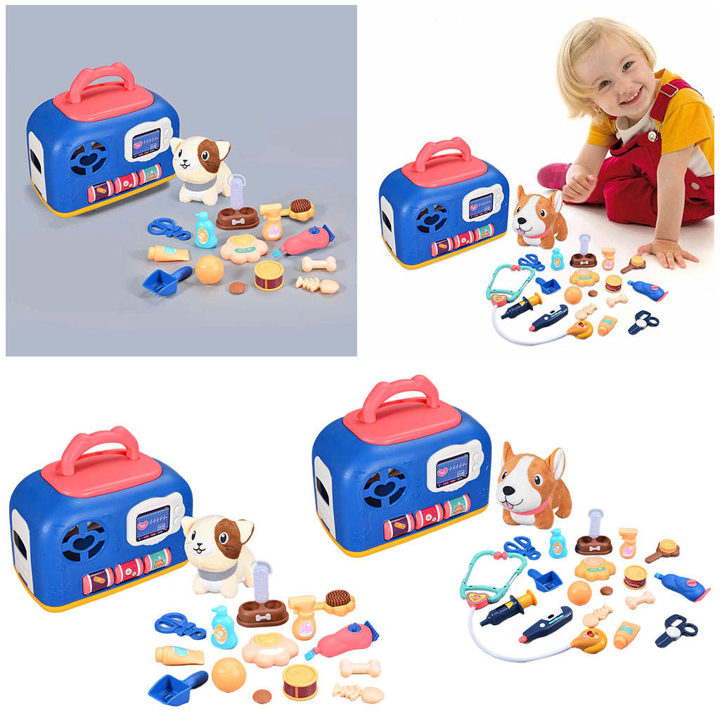 Portable Pet Care Playset Educational Toys Grooming Feeding for Kids Children 3 4 5 6