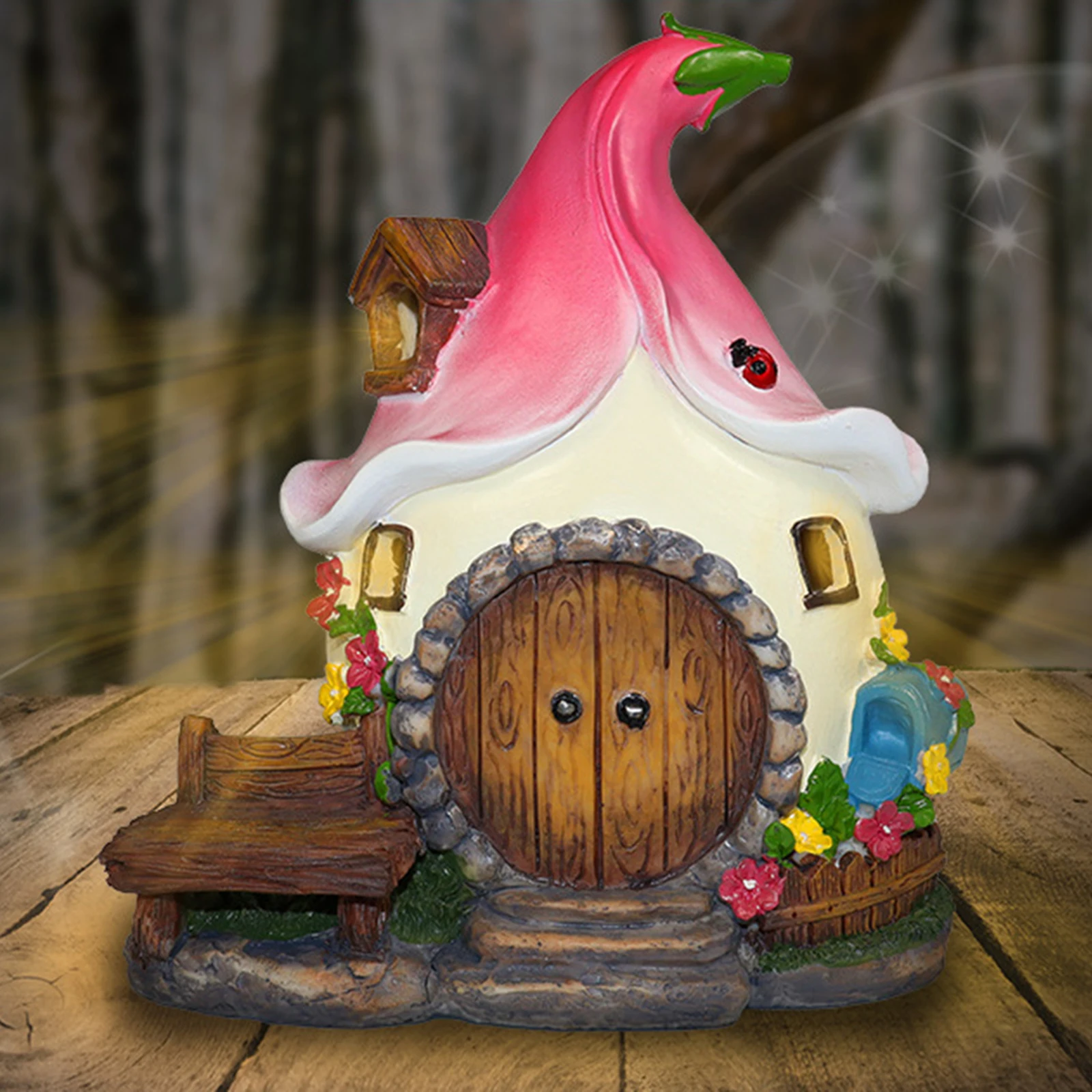 Solar Powered Illuminated Fairy Lily Cottage Dwelling Garden Ornament 