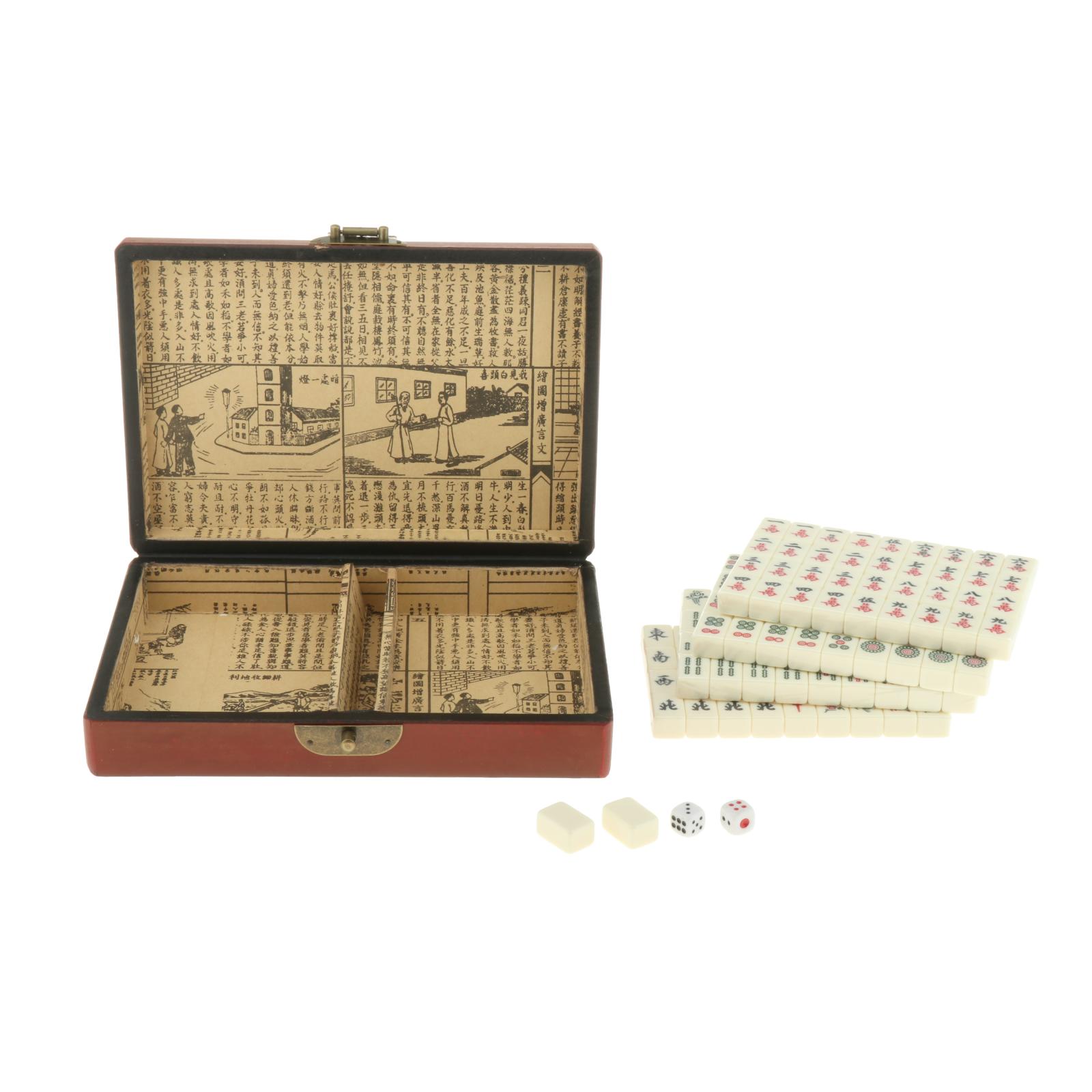 Portable Vintage Mahjong Rare Chinese 144 Tiles Mah-Jong Set w/ Leather Box