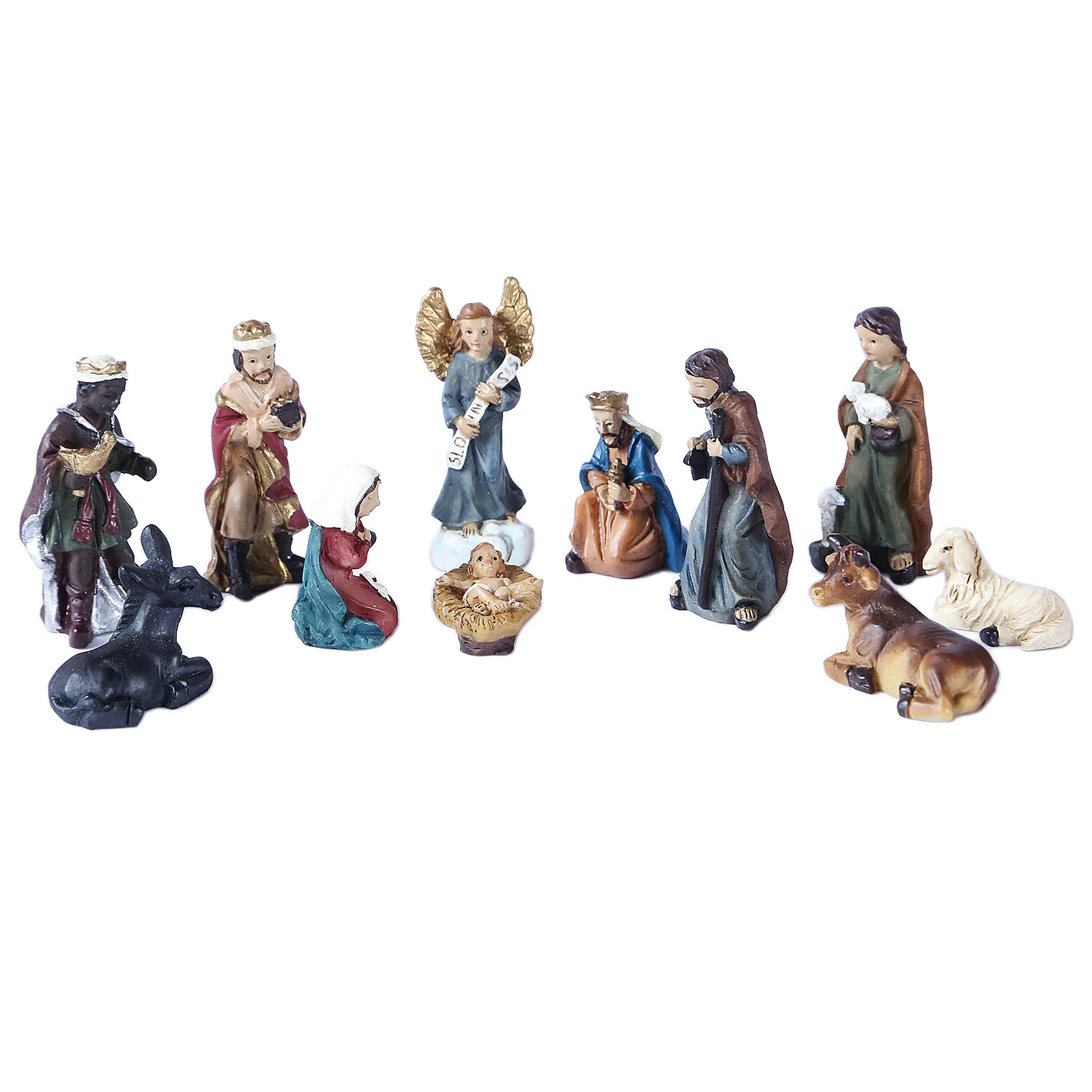 Colorful Nativity 11pc Set - Holy Family Birth of Jesus Figurine Christmas Home Decor Miniatures Ornament Church Xmas Gift