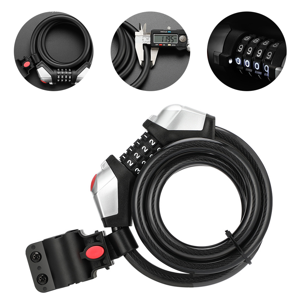 Bicycle Cable Lock Bike Security Anti-Theft Combination MTB Road Accessories 4 Digit Resettable Combination Code Lock