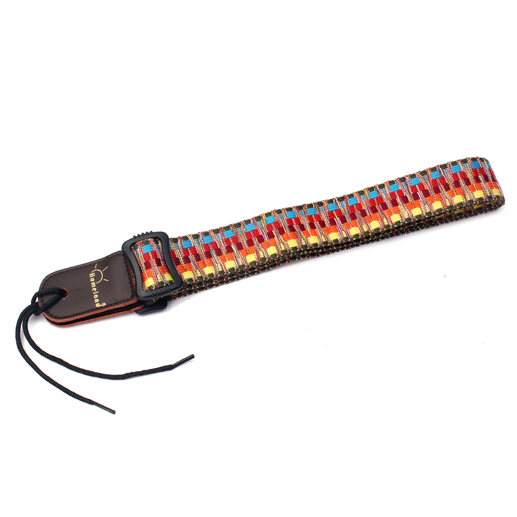 Adjustable Guitar Bass Strap w Leather Ends Stripy Pattern for Ukulele Banjo