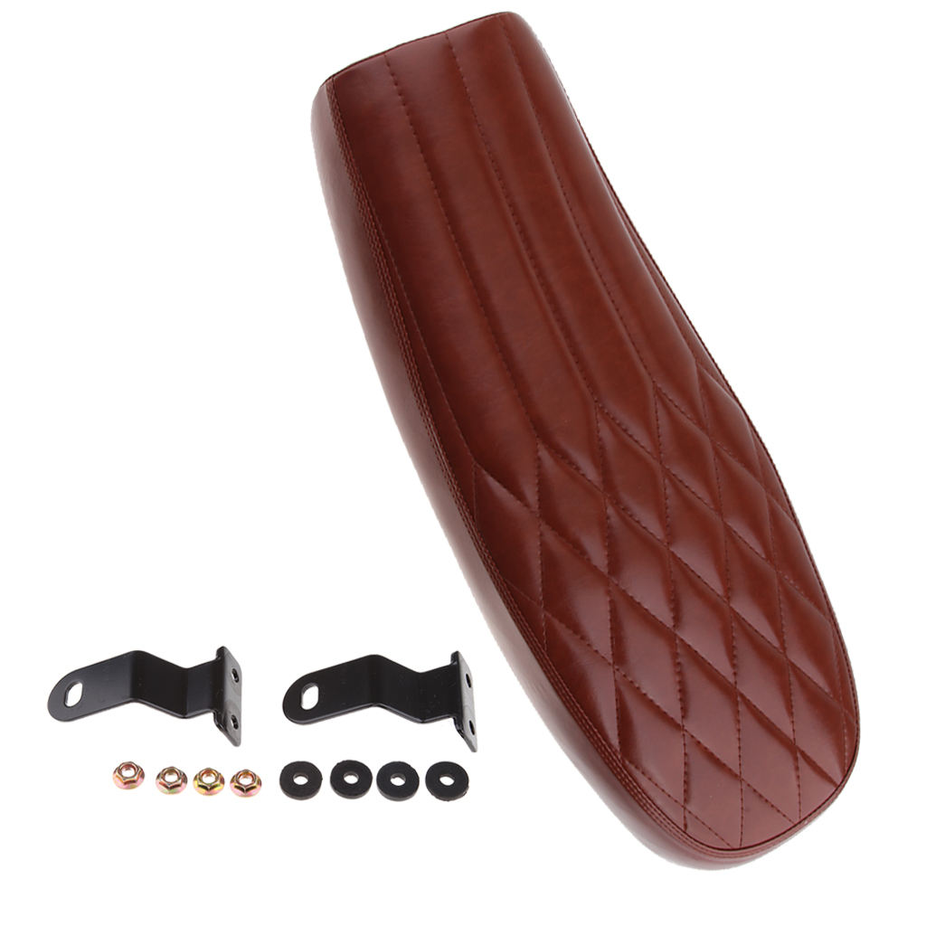 dolity Motorcycle Vintage Cafe Racer Saddle Seat Stylish Rhombus and Line, Waterproof Artificial Leather