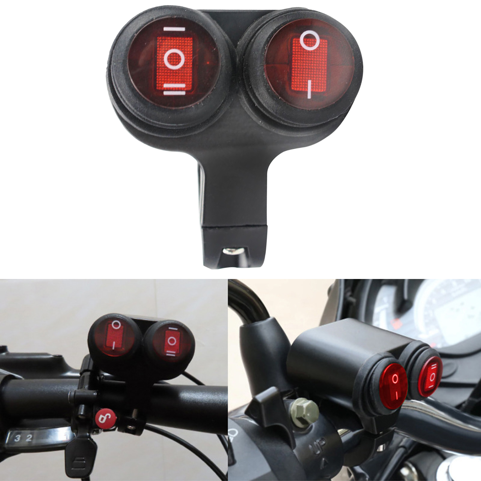 12V 10A Waterproof Motorcycle 7/8 Inch 22mm Handlebar Double Control Button Switch Headlight Fog Light Switches Red Light