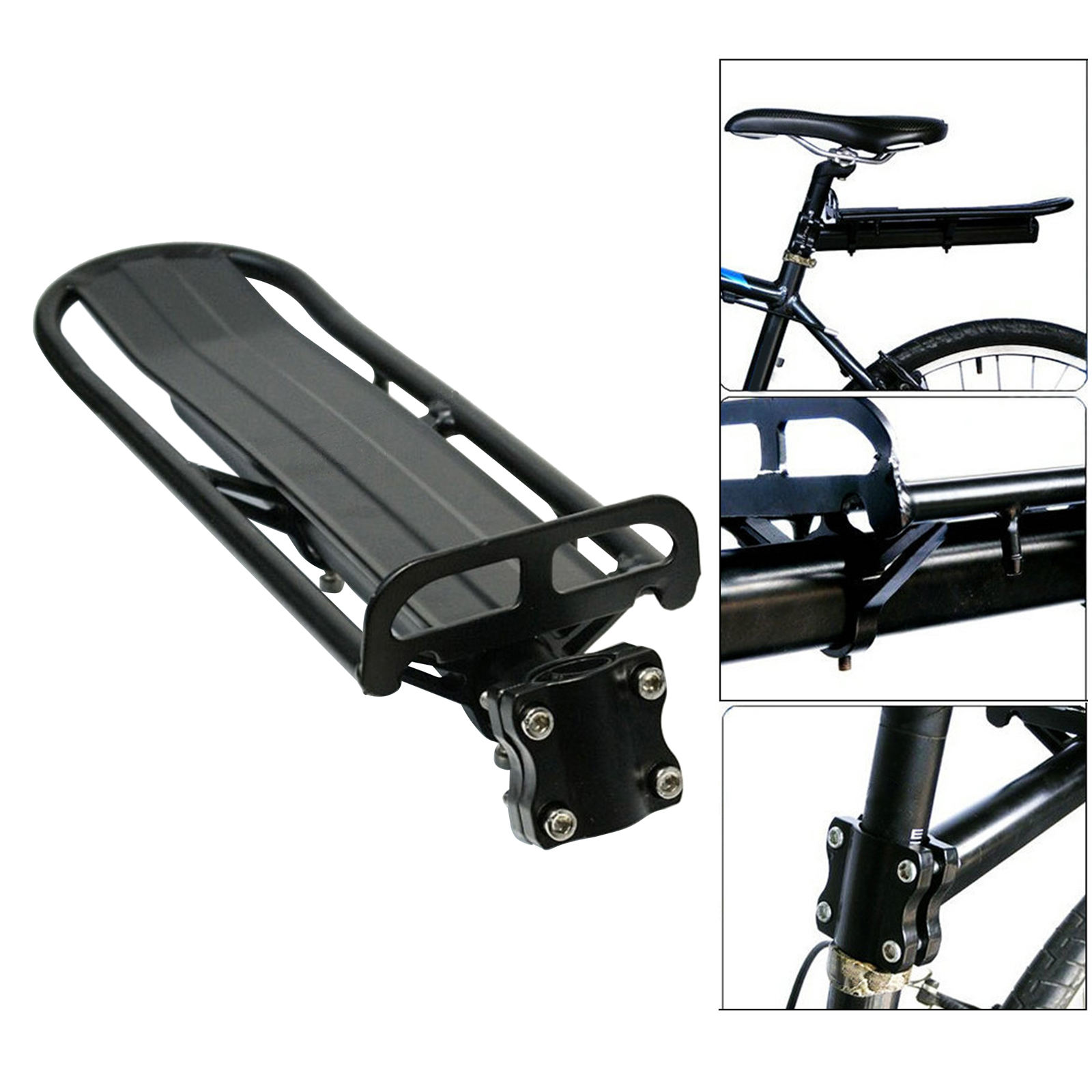 Aluminum Alloy Bike Rear Rack Seat Post Luggage Cargo Carrier Mount Black