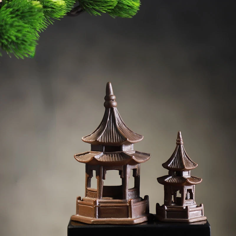 98MM China Ceramics Porcelain Hexagonal Pavilion Stupa Pagoda Tower Small Statue 