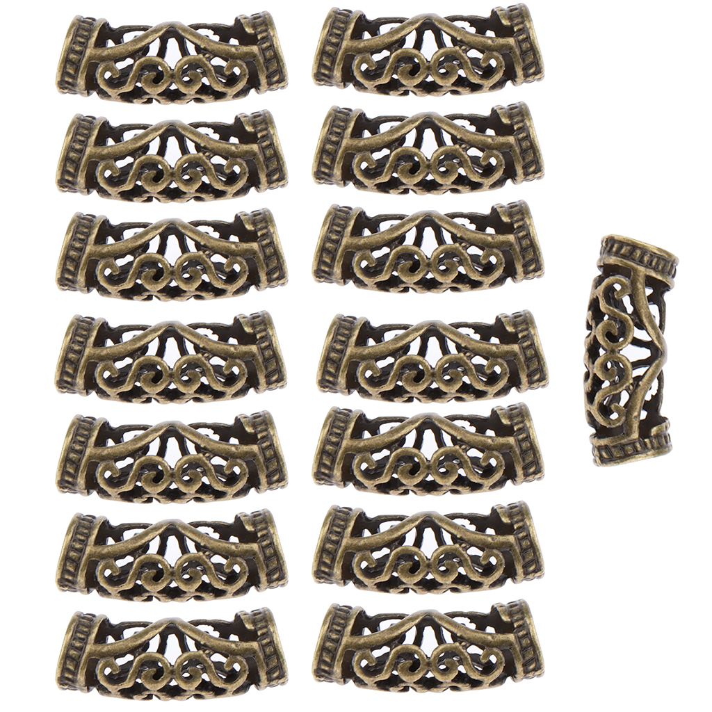 15 Pieces Hair Tube Beads Dreadlocks Beads Hair Braiding Jewelry Hair Decoration Accessories DIY Tibetan 2 Styles
