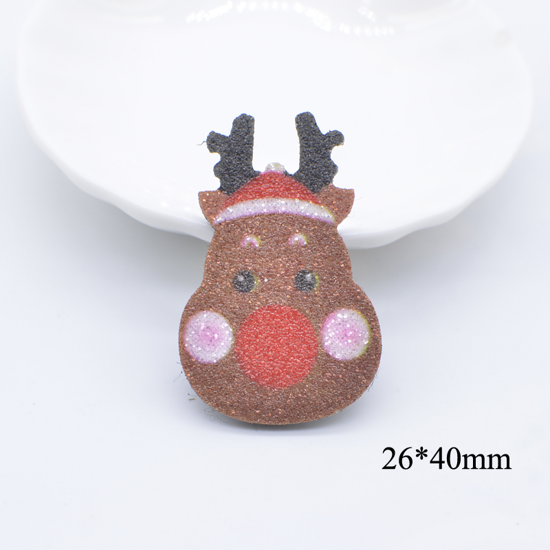 10 Stück bedruckte Weihnachtsmann-Baum-Hirschglocke, gepolsterte Glitzer-Leder-Applikationen für DIY Kopfbedeckungen, Haarspangen, Band, Schleife, Dekor-Zubehör – Detail 4
