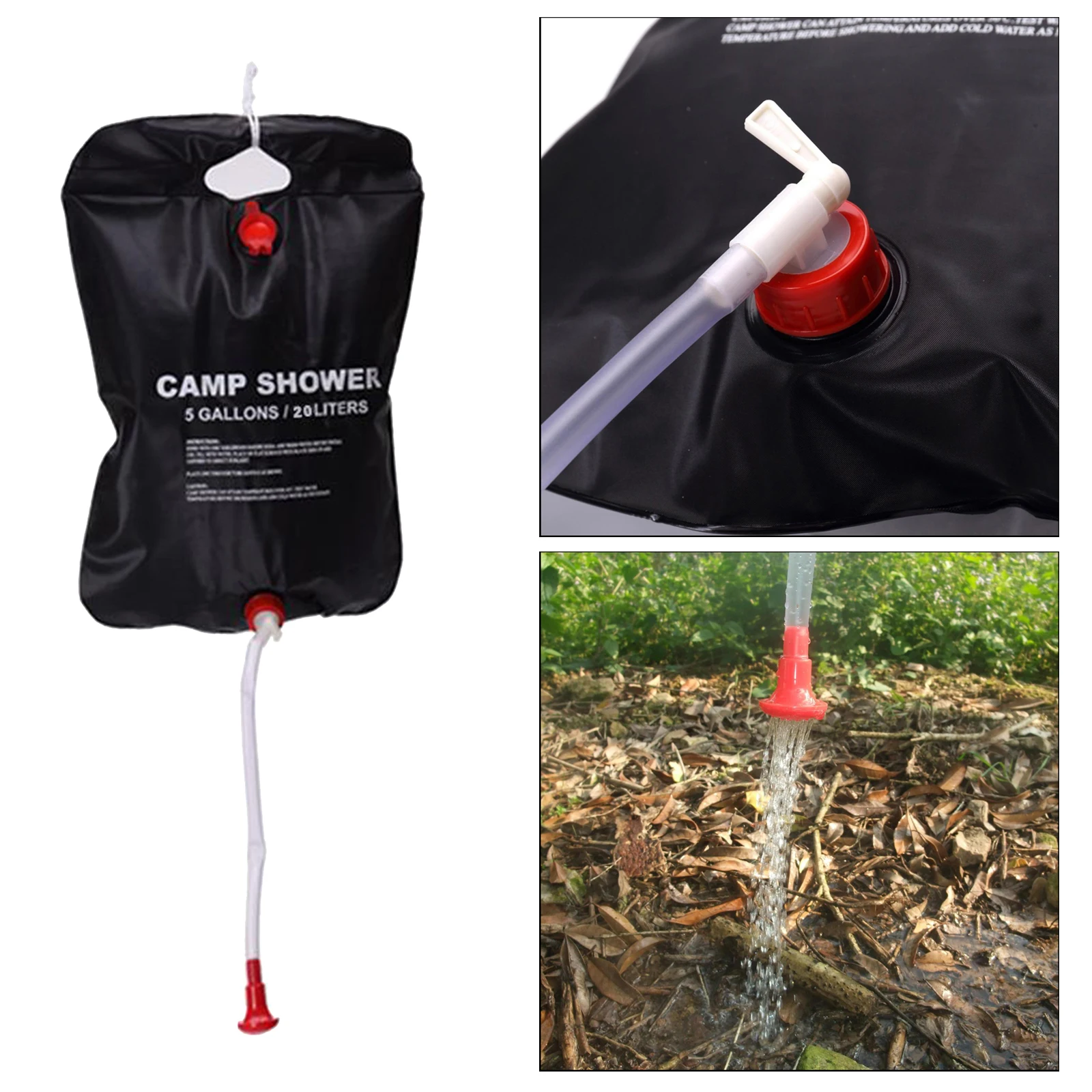 20L with Removable Hose Folding PVC Solar Camping Shower Bag for Outdoor Climbing Beach Hiking Car Hydration