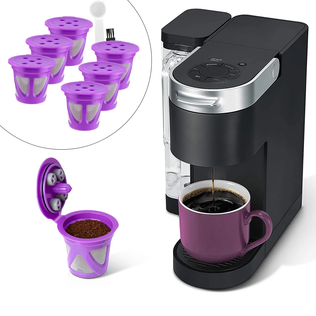 6pcs Refillable Kitchen Coffee Capsule Filter Cup with Brush & Spoon Gifts for Coffee Lovers