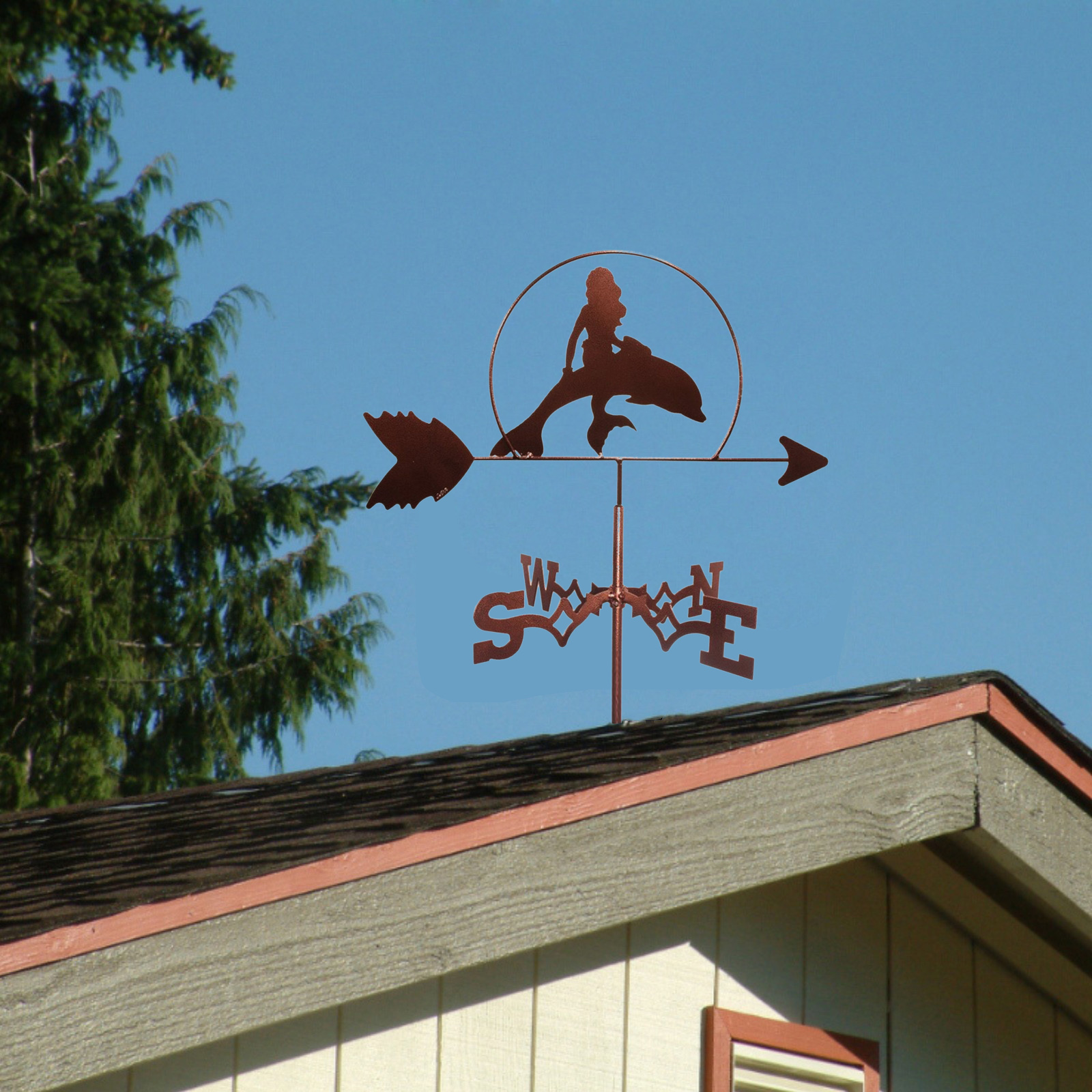 Stainless Metal Mermaid Weathervane Weather Vane Yard Barn Scene Decor