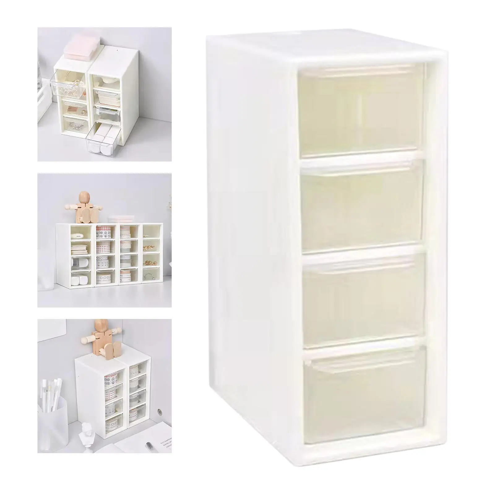 Desktop Cosmetic Storage Box with 4 Drawer Units for Hair Clip Beads Office