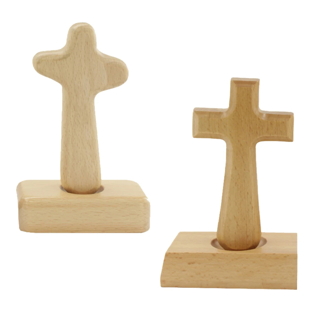 Wood Standing Cross, Wooden Magnetic Cross Holding Cross with Base Standing Cross for Home Decor