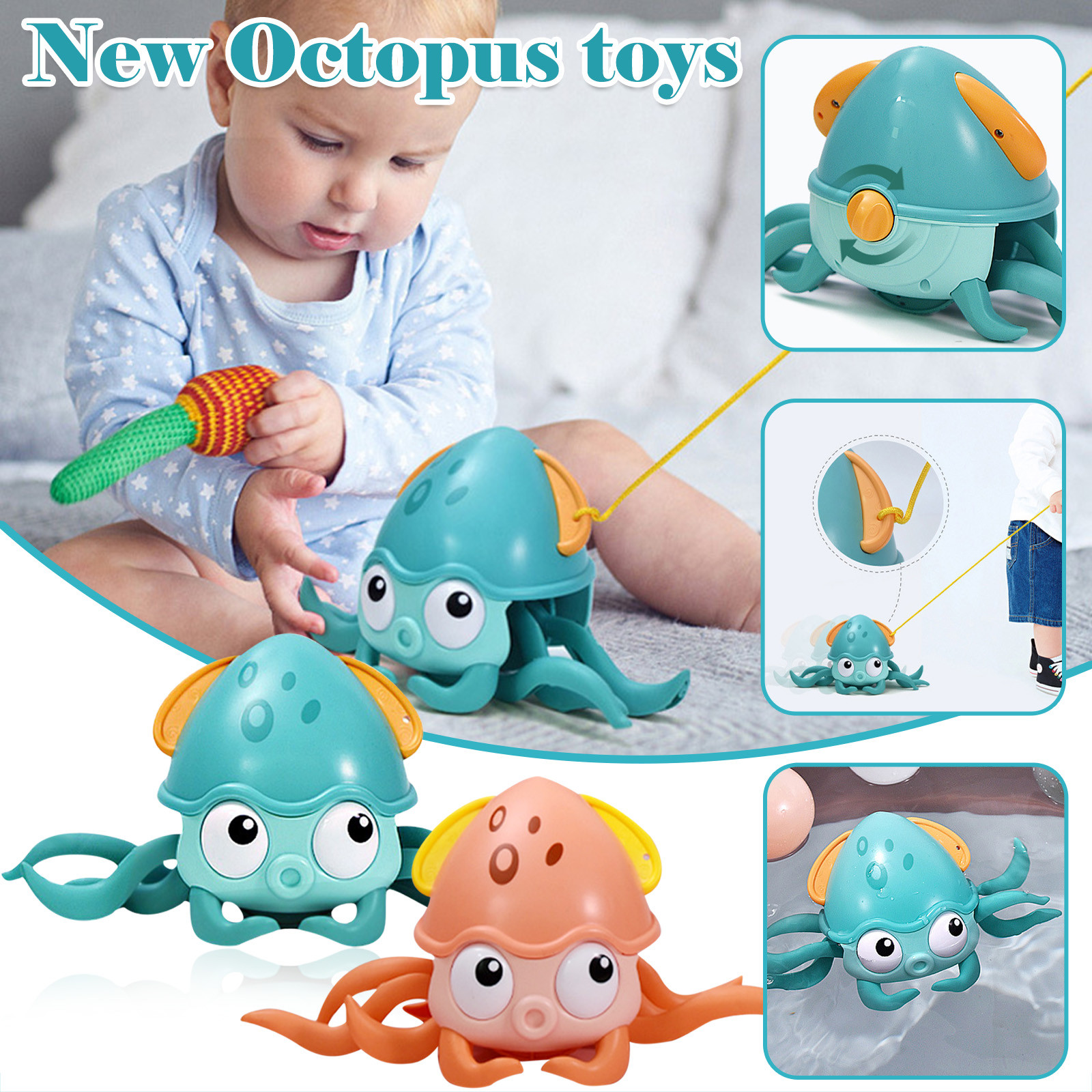 Walking Octopus Clockwork Bath Toy Cute 