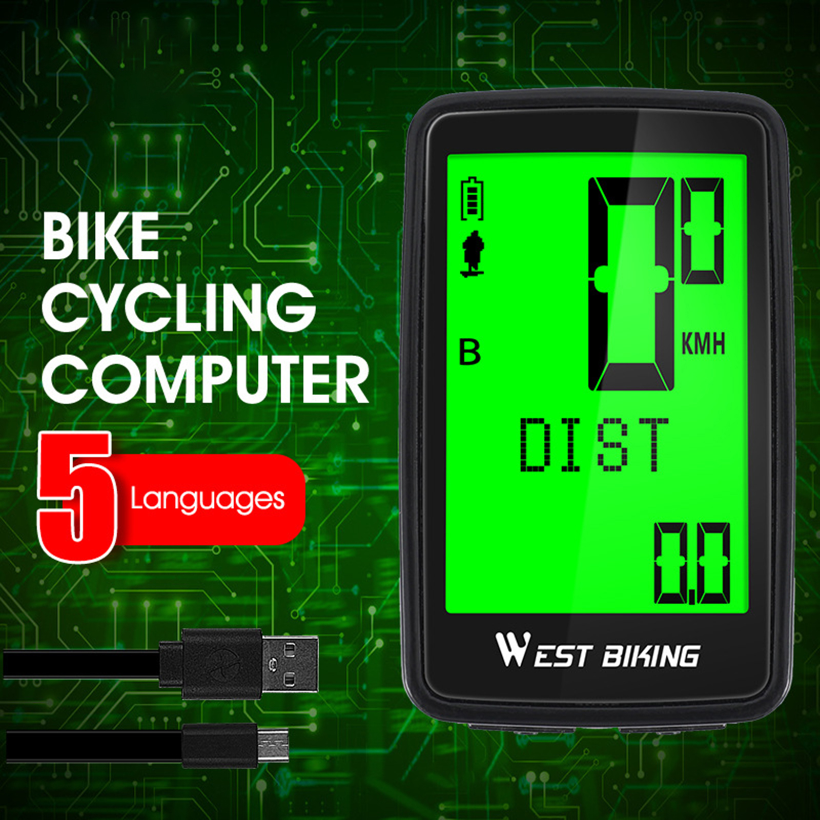 Bicycle Computer Wireless Support Five Languages Bike Computer Waterproof Speedometer Odometer Cycling Stopwatch with Display