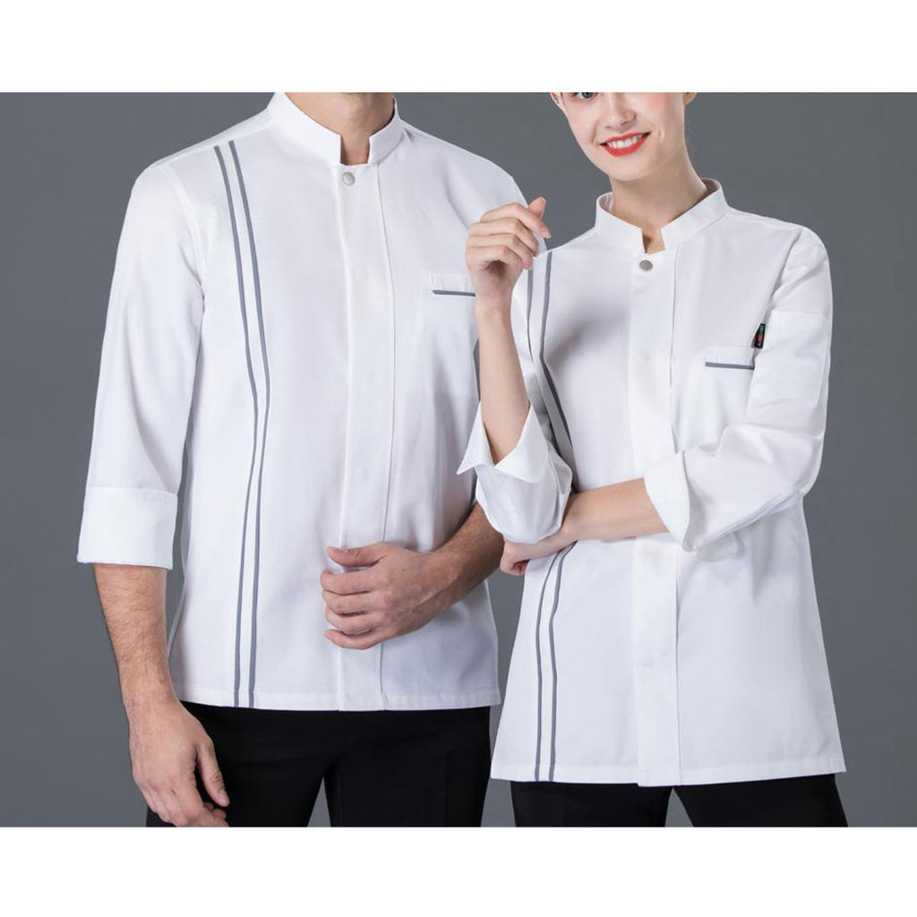 Unisex Chef Jacket Long Sleeve Coat Uniforms Hotels Restaurant Work Apparel