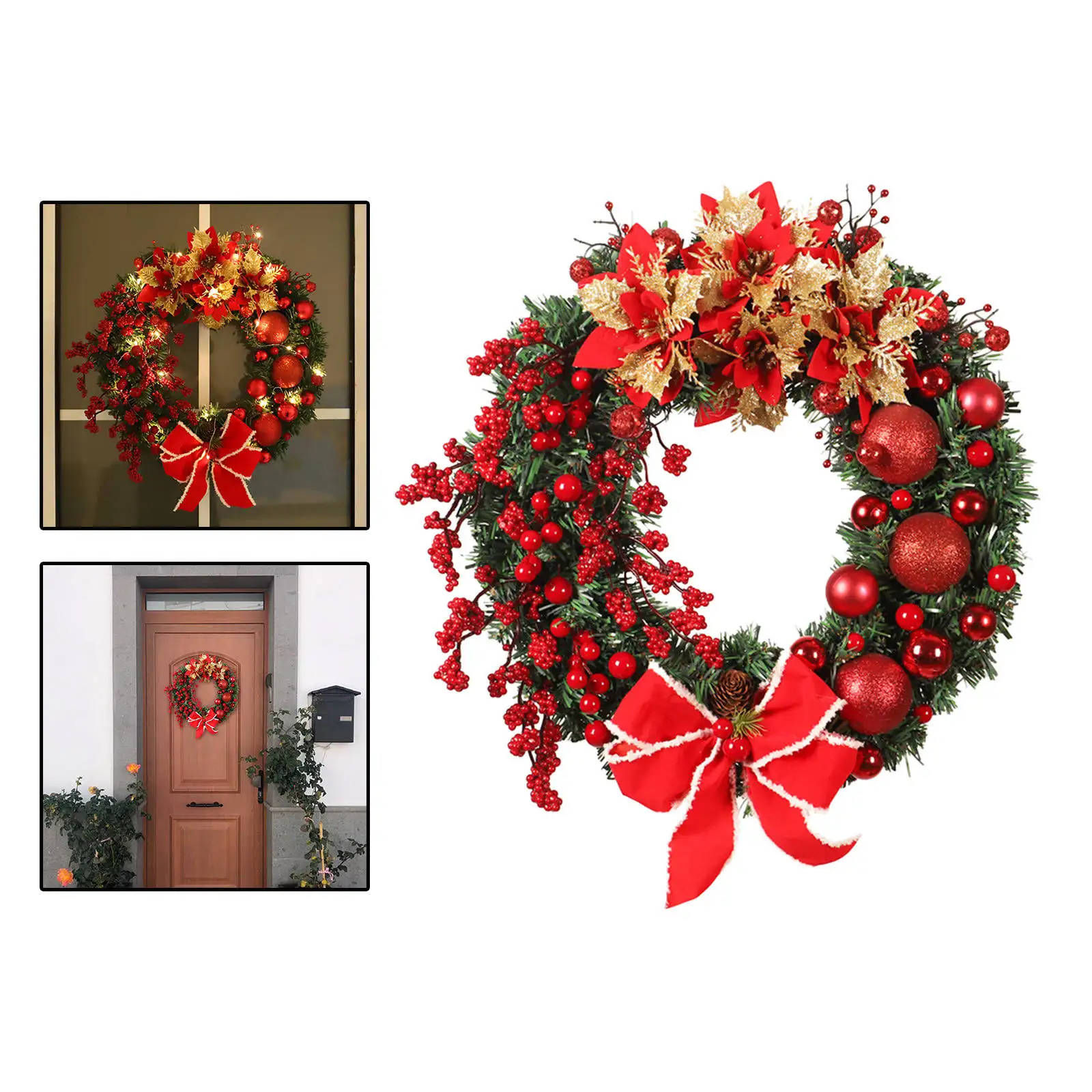Christmas Wreath Elegant Red Champagne Gold Door Wall Decor Ornament