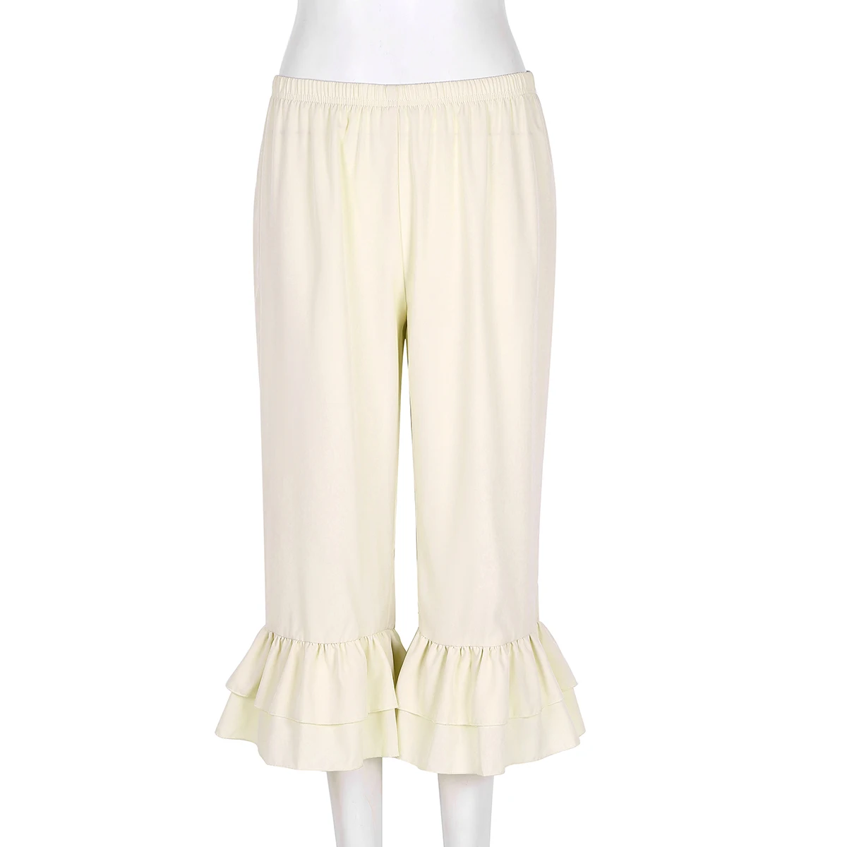 Women Ladies Sweet Dance Trousers Retro Vintage Elastic Waist Ruffles Hem Pantaloons Bloomers Underpants Victorian Era Costume capri trousers