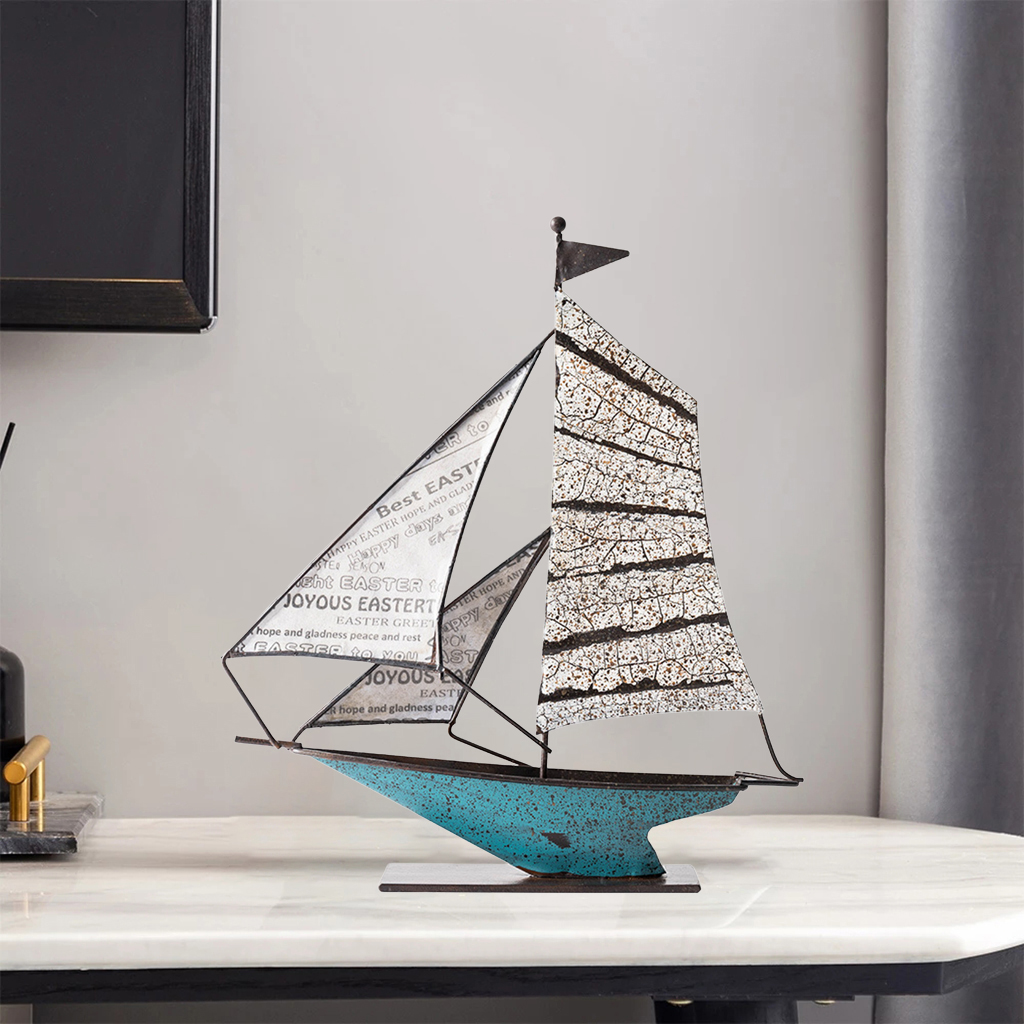 Exquisite Antique Retro Miniature Nautical Sailing Boat Handmade Sailboat Model Shelf Decor Photo Props Home Accents