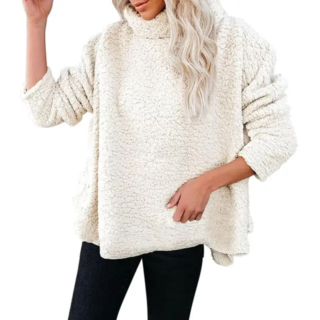 HYGGE CAVE  Women's Fluffy Sweater Winter Fluffy Sweater Women Jumper  Loose Thick White Turtleneck Pull