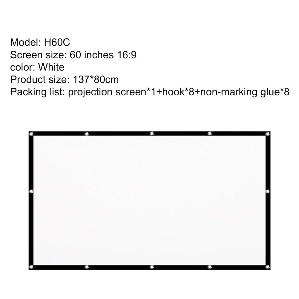 16:9 Reflective Fabric Projection Screen - Sizes: 60/72/84/100/120/150 Inch, HD Home Theater, Easy Set Up, Portable Description Image.This Product Can Be Found With The Tag Names Computer cleaners, Computer Office, Projection screen