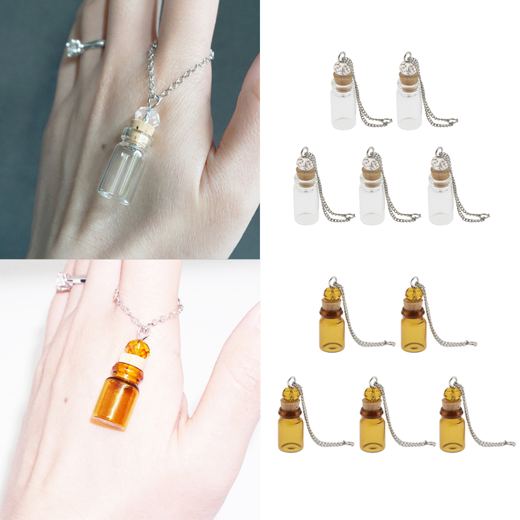 5Pcs Mini Glass Necklace Pendant Bottle DIY Decoration Perfume Diffuser Aroma Vials for Home Car Wedding