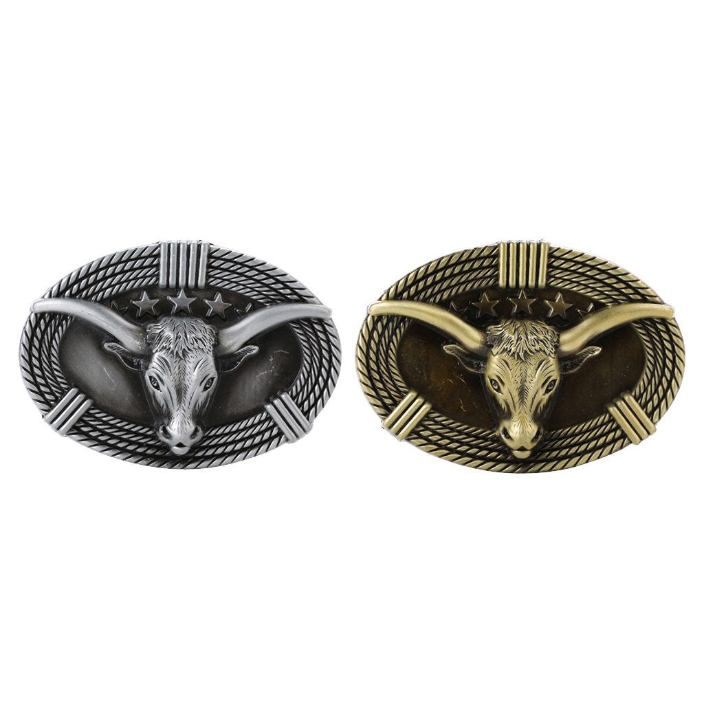 Male Ox Head Embossed Belt Buckle Stars Metal Western Cowboy Jewelry Buckle