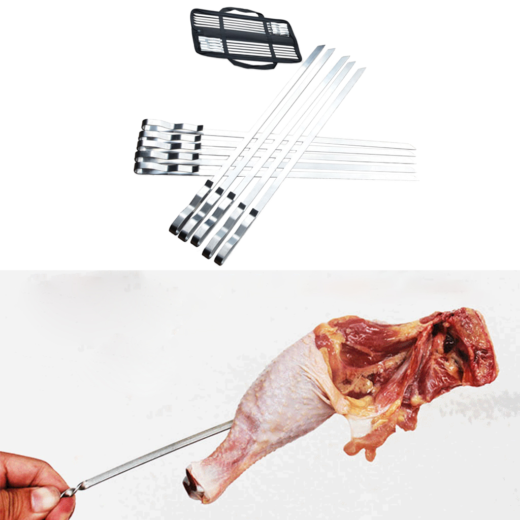 10x Stainless Steel Barbecue Sticks Skewer BBQ Meat Kebab Needle Sticks 42cm
