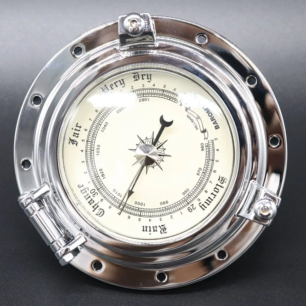 Retro Barometer Air Gauge Navigation Nautical Weather Instrument Silver