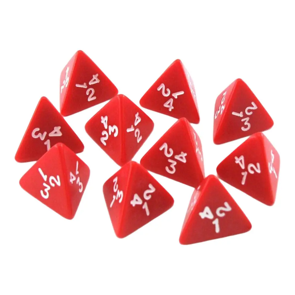 10 Pack Fun D4 4 Sided Digital Dice Game for RPG MTG Math Teaching Gambling Supplies Role Play Party Props, Red