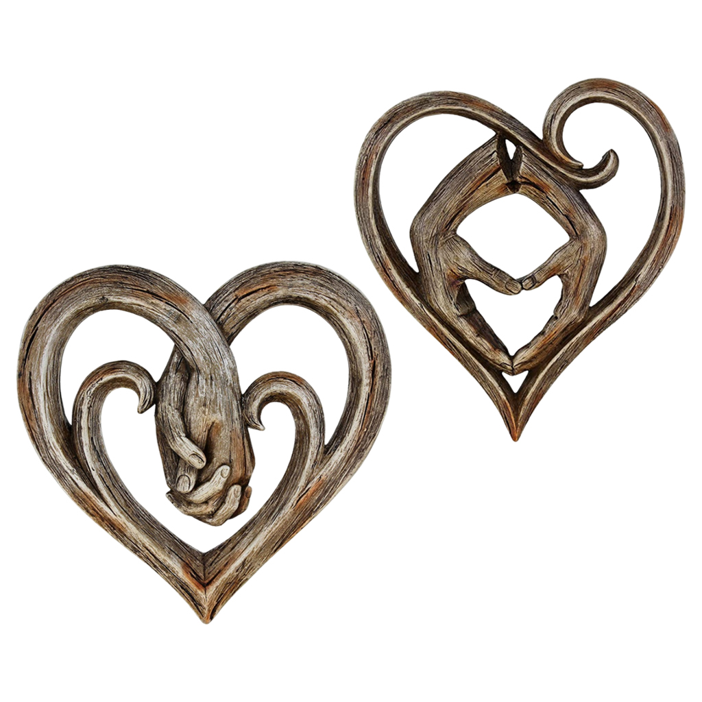 Handcrafted Carved Hanging Wall Mount Decor Plaque Sculpture Hands Clasped Indoor Outdoor for Home Decoration