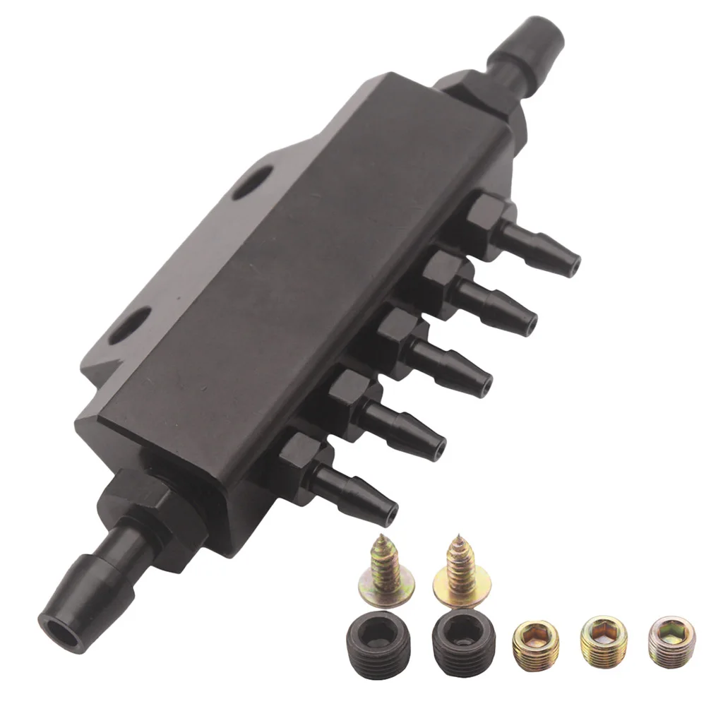 Vacuum Intake Manifold 5 Port 1/8NPT Aluminum Turbo Boost Block Intake Black
