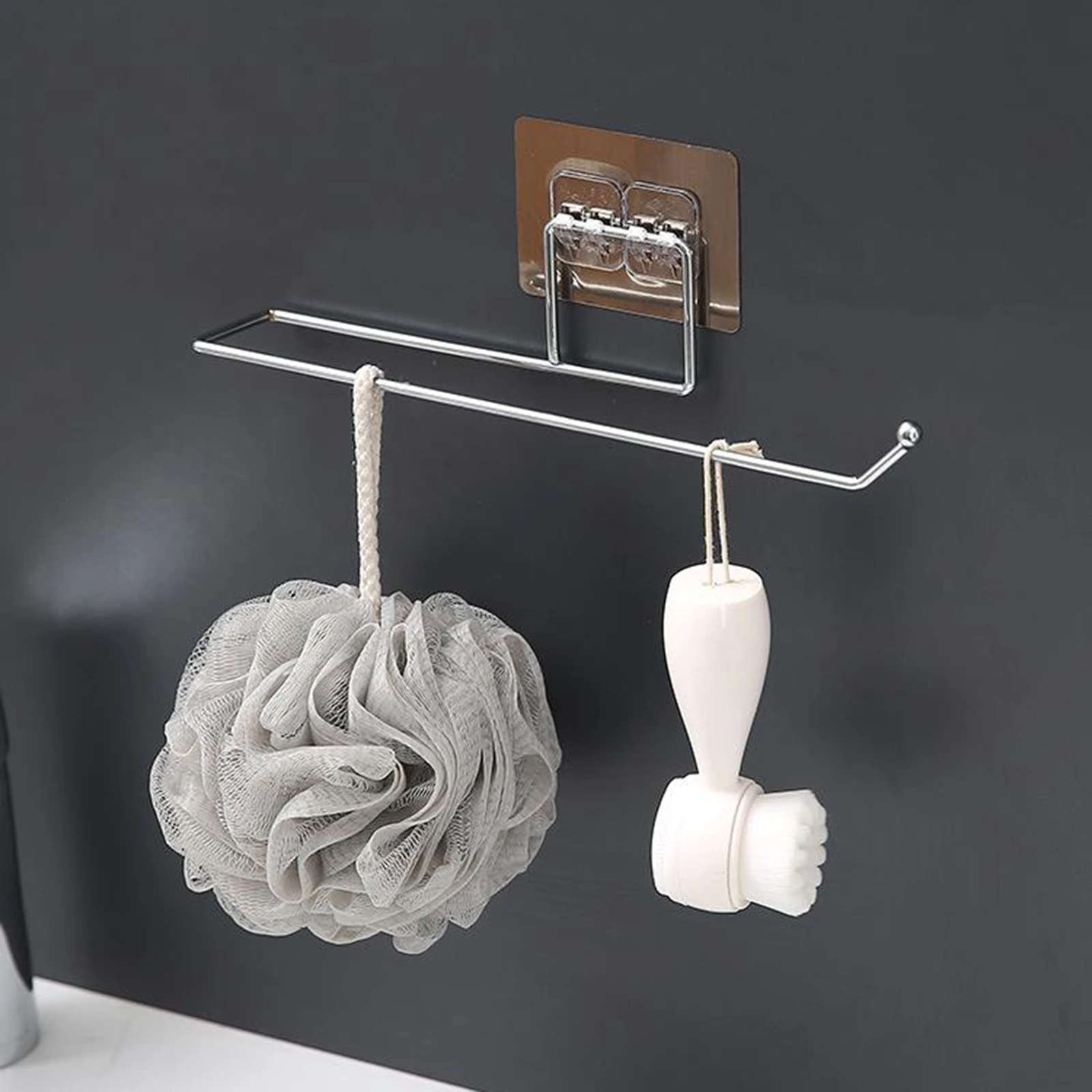 Bathroom Paper Towel Holder Rustproof Self Adhesive Wall Mount Kitchen