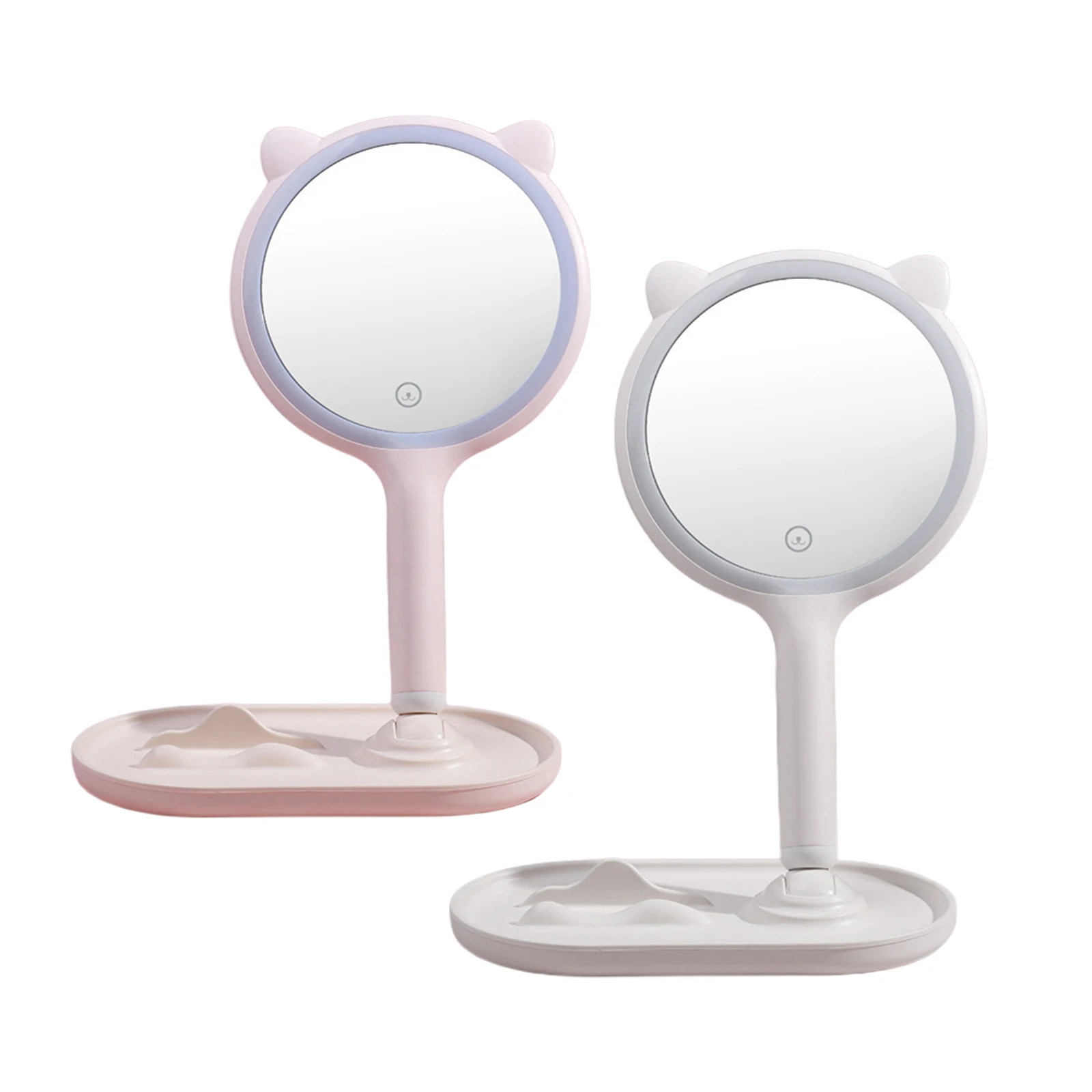 Cute LED Makeup Mirror Handheld Double-Side Dimmable Touch Sensor for Vanity