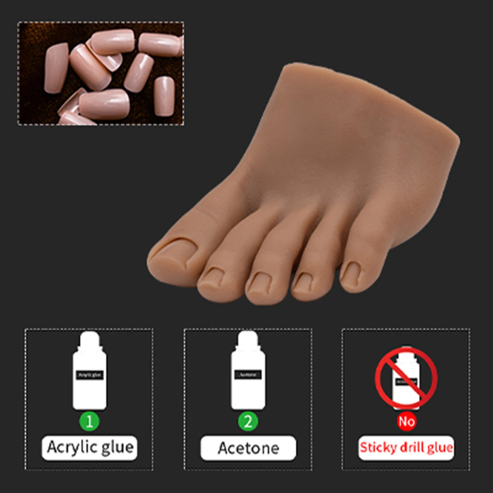 Nail Practice Foot Mannequin with Fake Toes for Pedicure Training Nail Display Silicone Nail Trainning Foot Fake Model Flexible