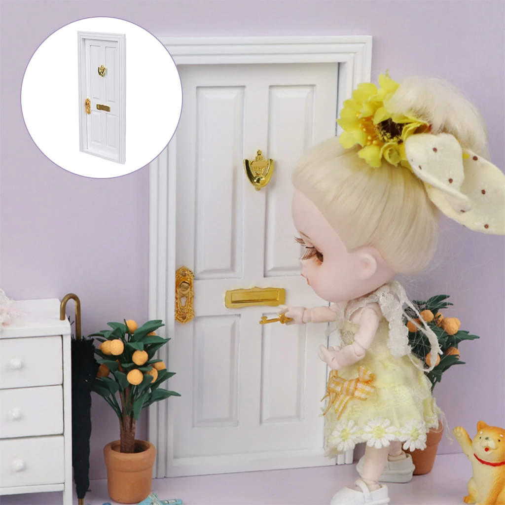1:12 Dollhouse Miniature White Wooden 4 Panel Doors Model DIY Scene for Decoration Kids Pretend Play Toy
