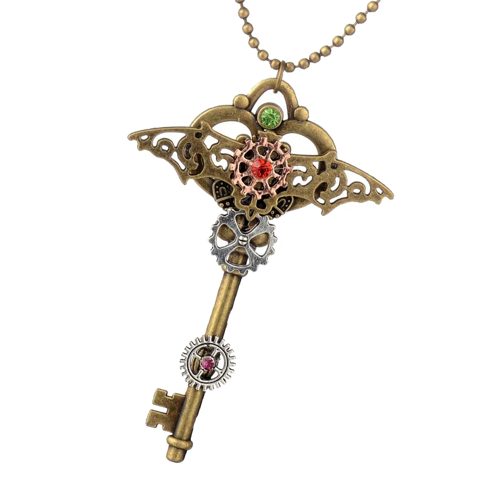 Crystal Skeleton Steampunk Antique Key Pendant Gothic Punk Jewelry Accessories