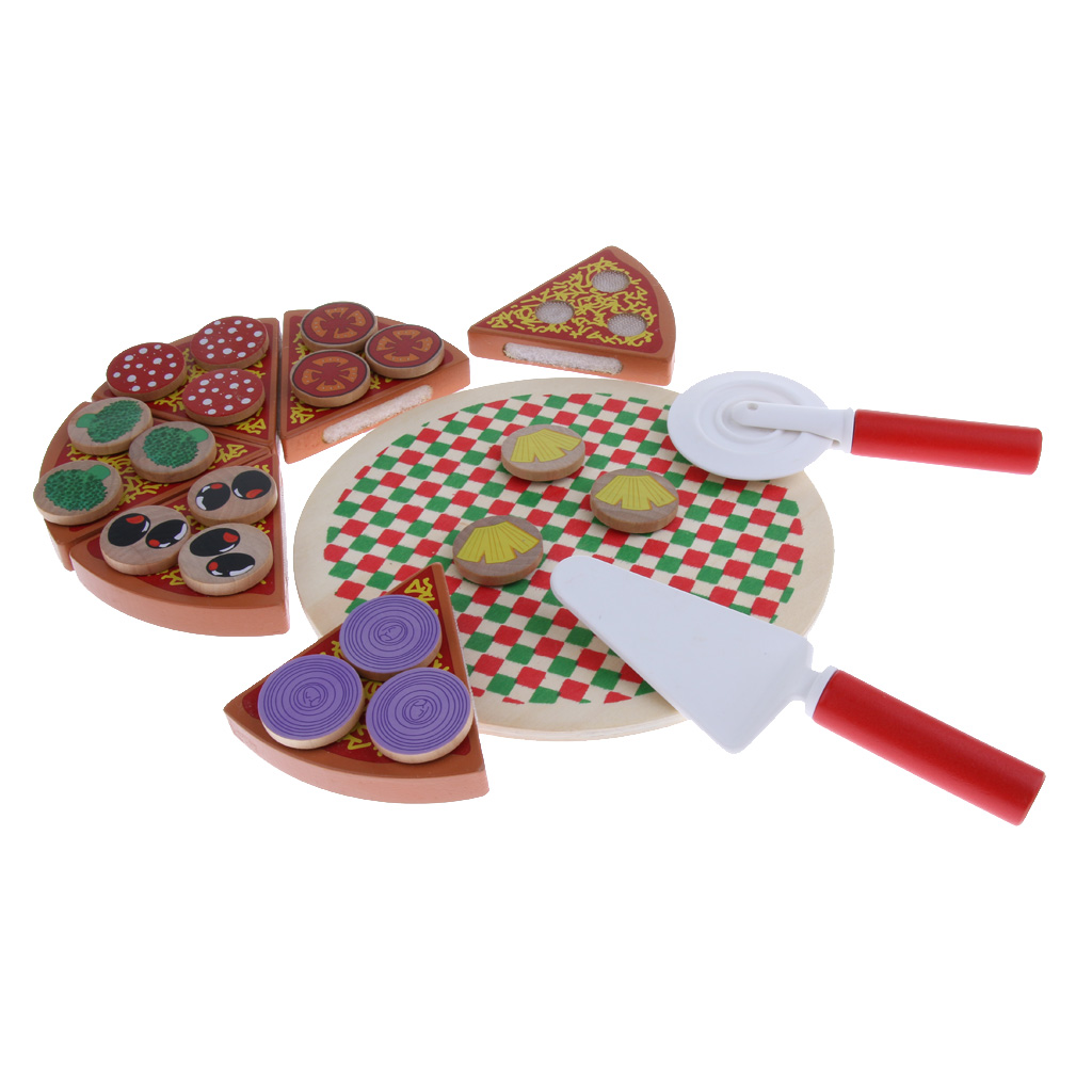 Simumaltion Wooden Sticky Pizza Kitchen Food Play Kids Pretend Play Toy