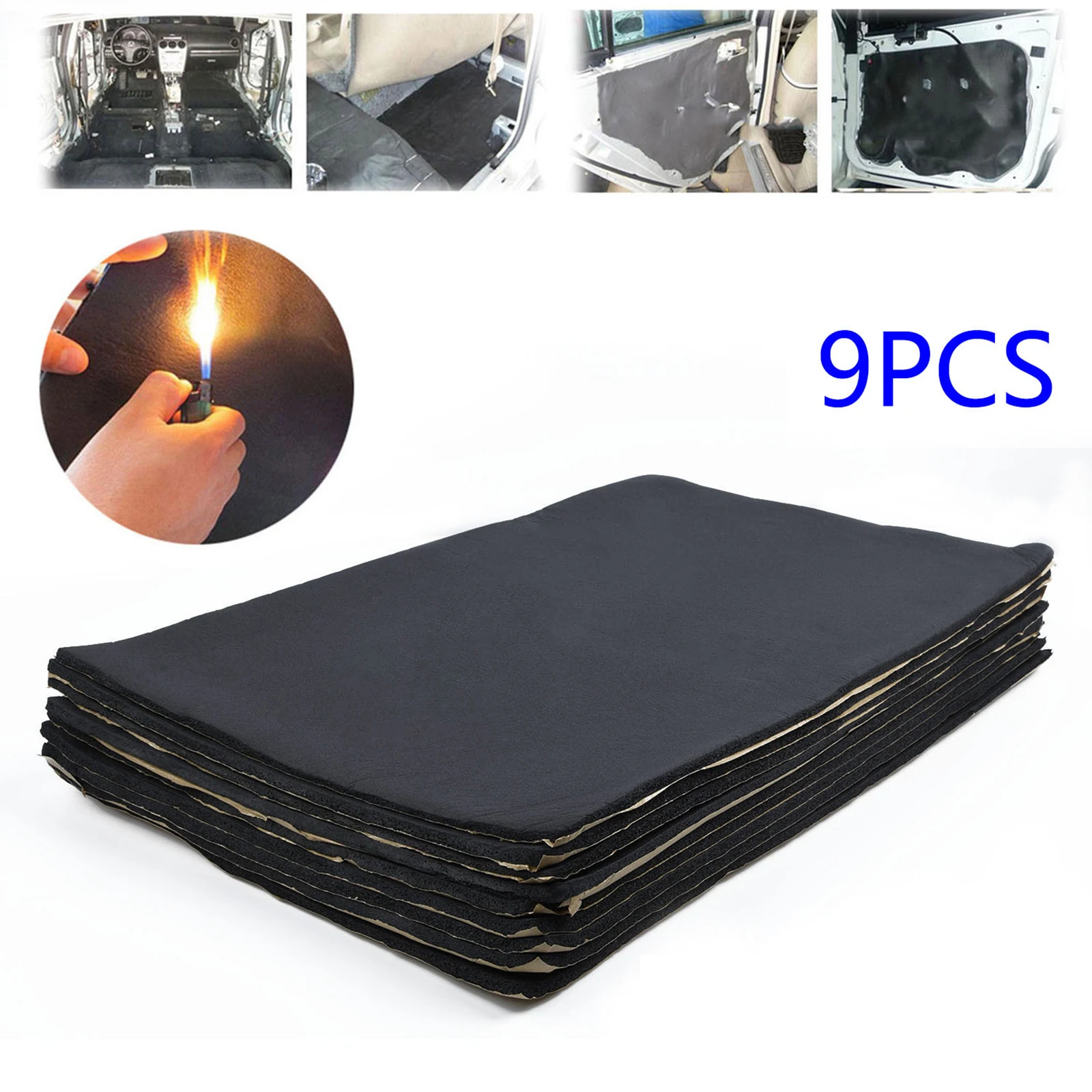 9 Pcs Car Sound Insulation Deadener Soundproof Mat Pad Audio Noise Soundproof Heat Cool Liner Heat Thermal Insulation